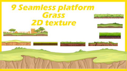 collection of 2D Cartoony Grass Platform Textures