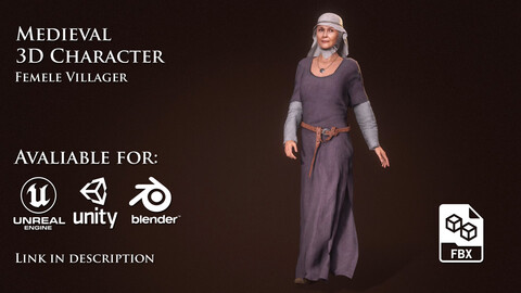 3D Medieval Character 02: Woman - Unreal, UNITY3D, Blender 3D Medieval Character 01: Villager, Town Folk - Unreal, UNITY3D, Blender
