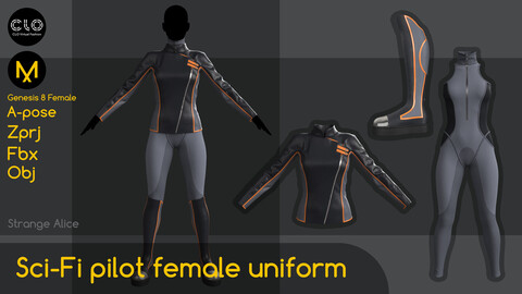 Sci-Fi pilot female uniform. Clo3d, Marvelous Designer projects.