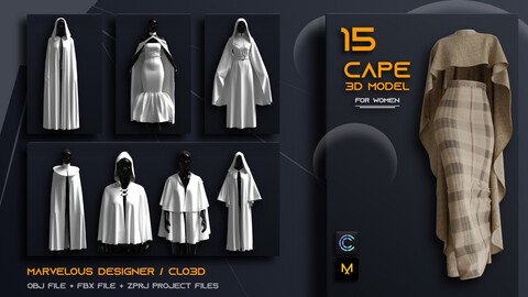 15. Cape MODELS for female / Marvelous Designer / CLO 3D