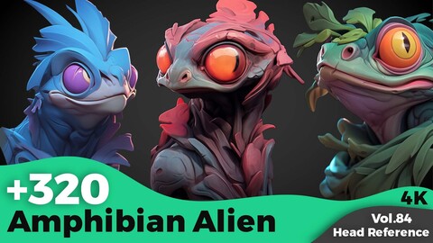 +320 Amphibian Alien Head References(4k)