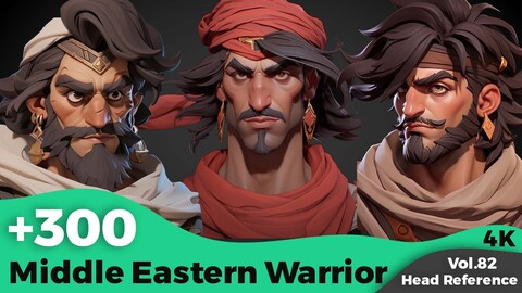 +300 Middle Eastern Male Warrior Head References(4k)