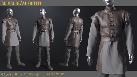 Medieval man outfit + shoes (Zprj+ Obj+Fbx +4K PBR textures)