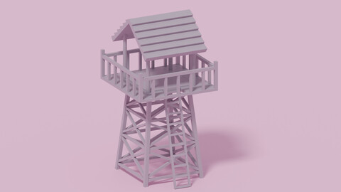 Low Poly Wooden Watch Tower 3D model