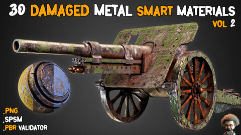 30 Damaged Metal Smart Materials + BPR Textures - Vol 2