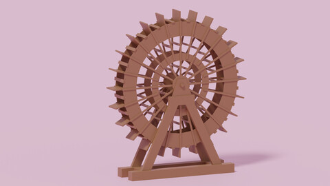 Cartoon Wooden Water Wheel 3D model