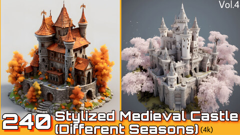 240 Stylized Medieval Castle (Different Seasons) Concept(4k)