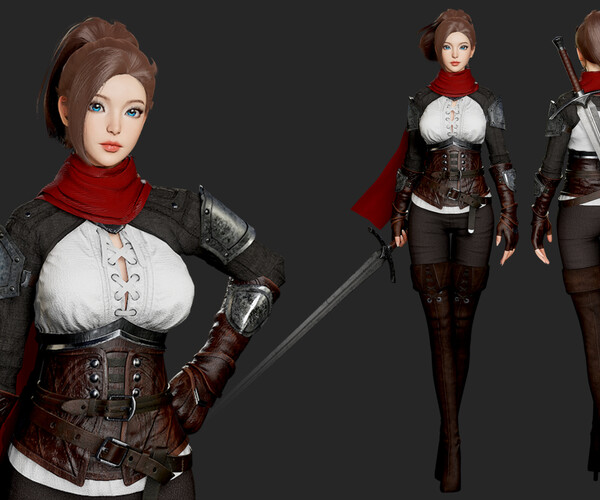 Artstation Swordswoman Game Assets