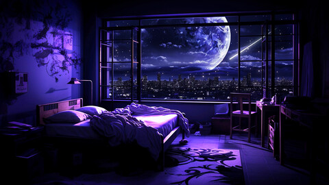 Abstract night magic bedroom with stars