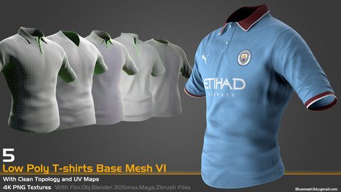 5 Low Poly T-shirts Base Mesh For Game