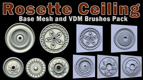 40 Rosette Ceiling Base Mesh and VDM Brushes Pack