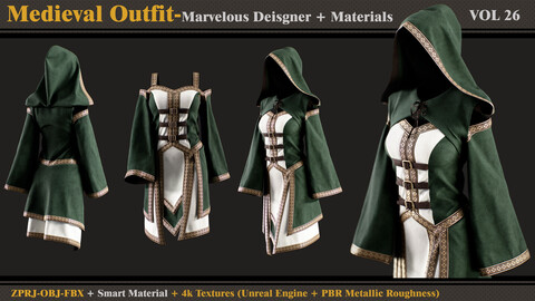 Medieval Outfit- MD/Clo3d + Smart Material + 4K Textures + OBJ + FBX (vol 26)