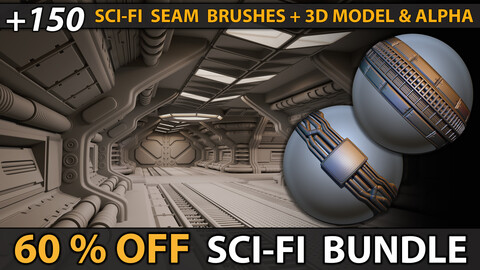 +150 Sci-fi Seam Brushes + 3D Model & Alpha Bundle ( 60% OFF )