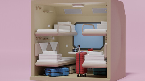 Lowpoly Sleeper Train Interior model 3D model