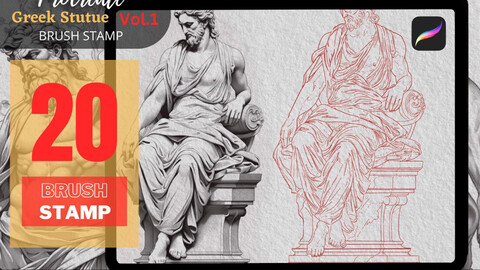 tattoo design , greek mythology tattoo brush stamp, Poseidon Tattoo stamp ,  tattoo reference, Procreate tattoo stamps, greek Statue