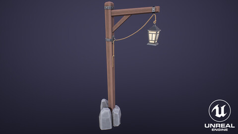 Stylized Wooden Lamp With Rocks