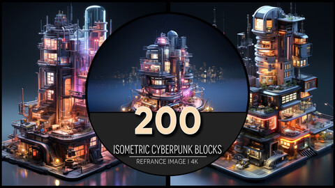 Isometric Cyberpunk Blocks 4K Reference/Concept Images