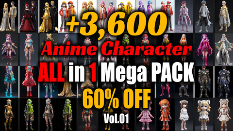 +3600 Anime Character Mega Pack | 10 in 1 | 4K | Character Reference Pack Vol.01