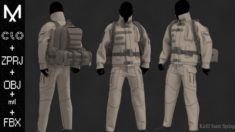 Tactical Outfit Male Marvelous designer Clo3d OBJ mtl FBX ZPRJ