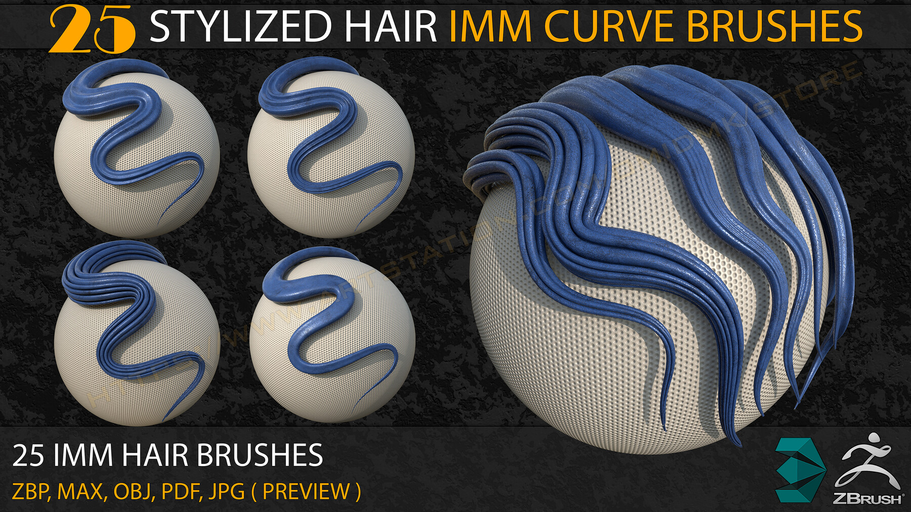 ArtStation - +160 Stylized Hair ( Fur ) IMM Curve Brushes + VDM Brushes ...