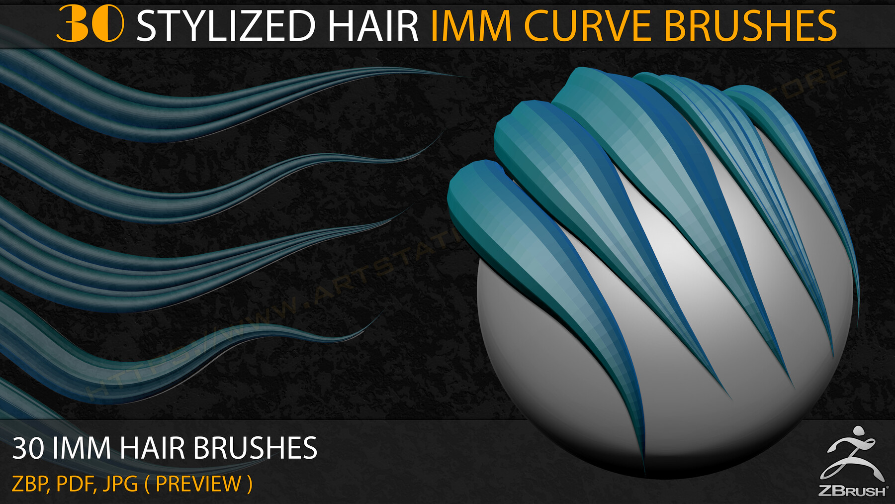 ArtStation - +160 Stylized Hair ( Fur ) IMM Curve Brushes + VDM Brushes ...