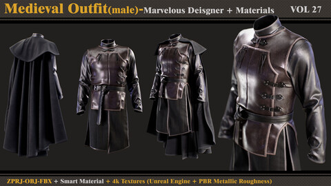 Medieval Outfit-MALE- MD/Clo3d + Smart Material + 4K Textures + OBJ + FBX (vol 27)