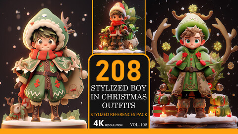 stylized boy in Christmas outfits Vol.102-4K|Stylized References Pack