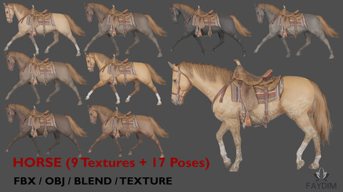 Horse (17 Poses + 9 Textures)