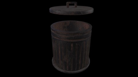 Trash Can Game Ready PBR Low Poly 3D Model