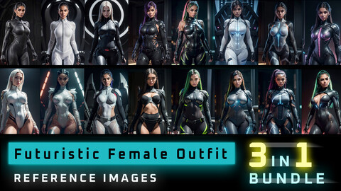 Bundle 3 in 1  Futuristic Female Outfit - Character References V1