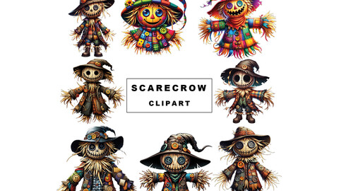 Scarecrow Clipart Collection: Instant Digital Download PNG Bundle
