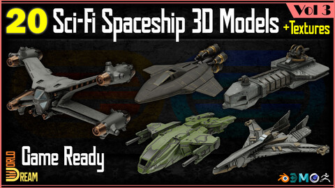 20 Sci-Fi Spaceship 3D Models with Textures | Game Ready | Vol 3