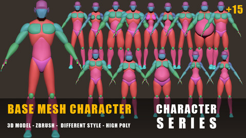 Characters base mesh pack deferent style high poly (+15 deferent base)