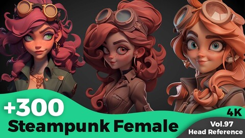 +300 Stylized Steampunk Female Head Reference(4k)