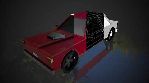 3d low poly red car .