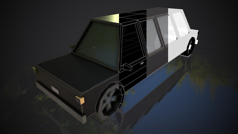 3d low poly black car .