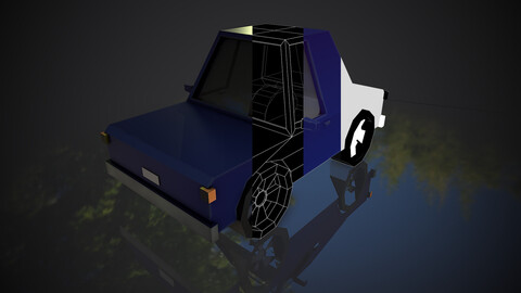 3d low poly blue fiat car .