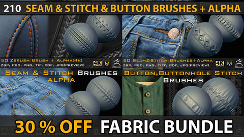 210 Fabric Brushes and Alphas Bundle ( 30% OFF  ) VOL 03