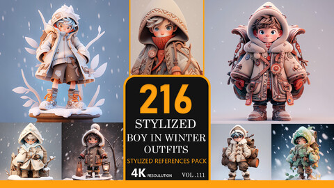stylized boy in winter outfits Vol.111-4K-Stylized References Pack