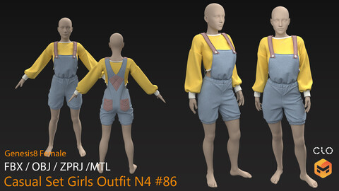 Casual Set Girls Outfit N4 #86 _ MarvelousDesigner/CLO Project Files+fbx+obj+mtl _ Genesis8Female