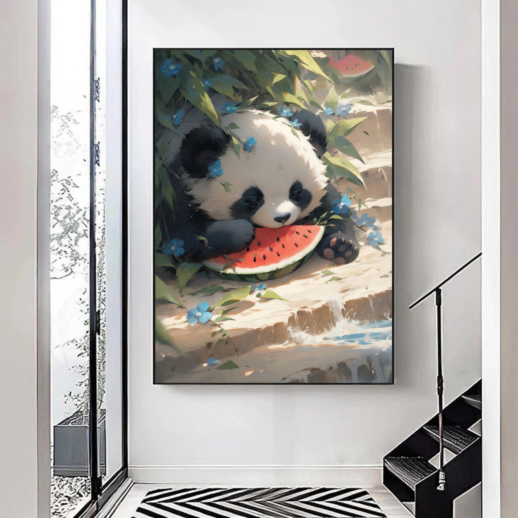 Cute Printable Panda Bear Cartoon Style Digital Art, Watercolor Wall Art,  Child Decor Instant Download, Kids Room Decor, Nursery Art Decor 