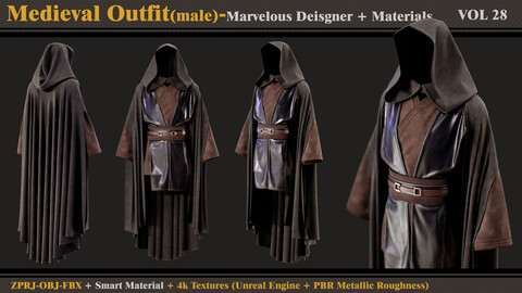 Medieval Outfit-MALE- MD/Clo3d + Smart Material + 4K Textures + OBJ + FBX (vol 28)