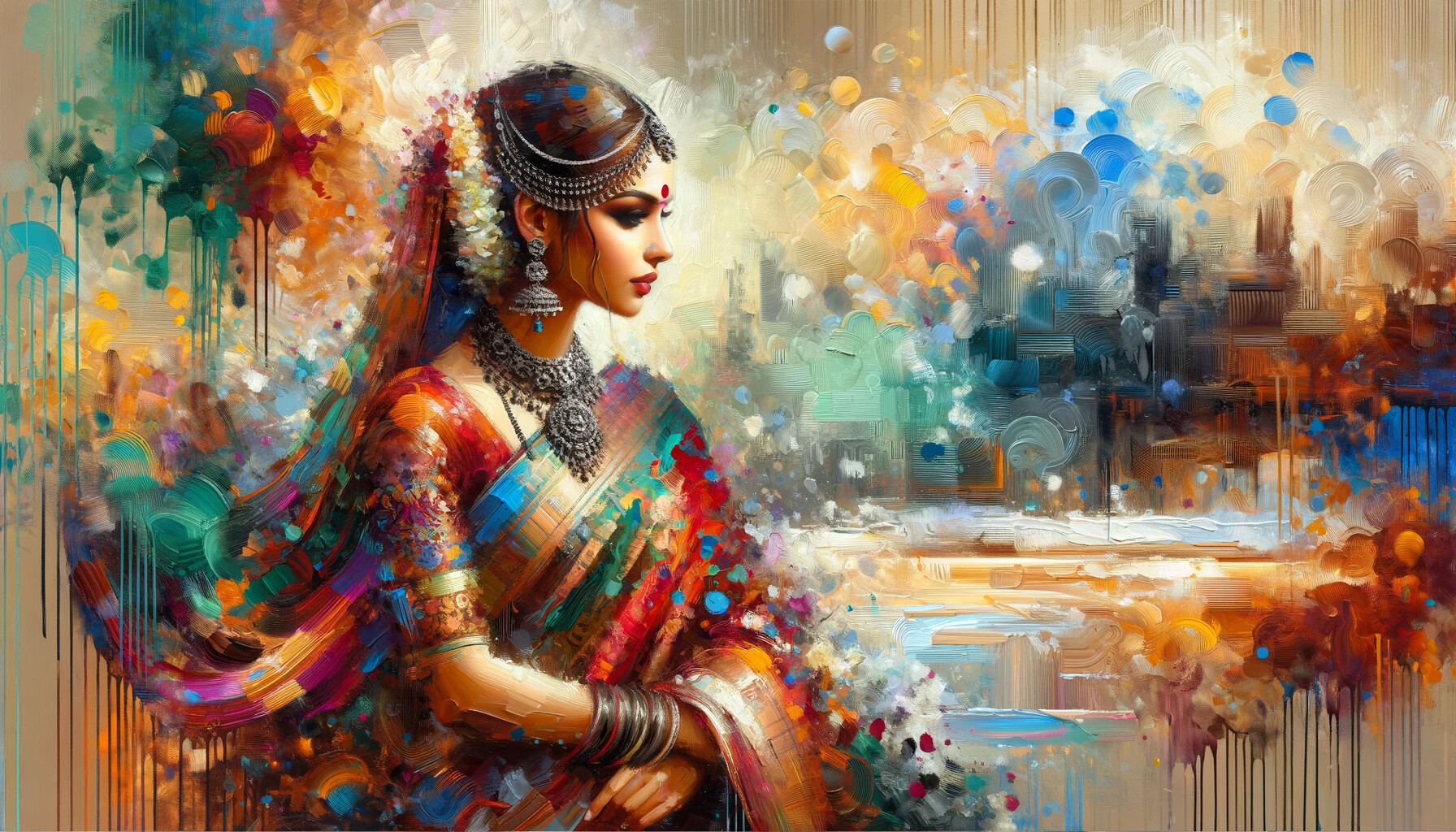 ArtStation - Elegance in Pixels: Set of 36 High Resolution Digital Abstract Paintings of Women in Traditional Attire | Artworks