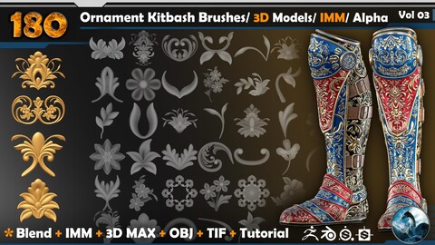 Ornament Kitbash Brushes/ Alpha / 3D Models / IMM vol 03