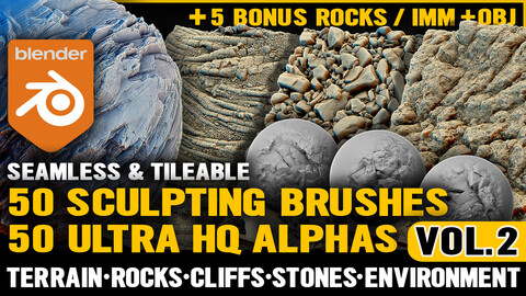 Blender Ultra HQ Terrain / Rock Seamless Sculpt  brushes + Alphas Vol.2