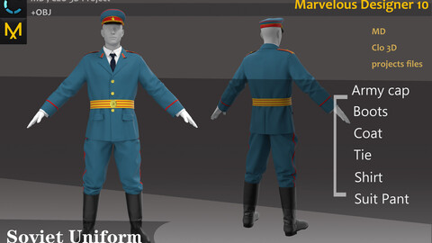 Post-War Soviet Uniform_M69 or M70_Military Outfit_Clo3d, Marvelous Designer Project + FBX + OBJ(if needed)