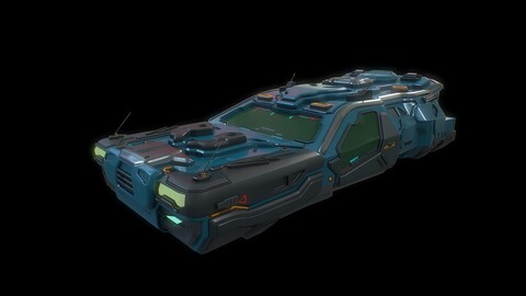 Low poly cyberpunk flying car with interior