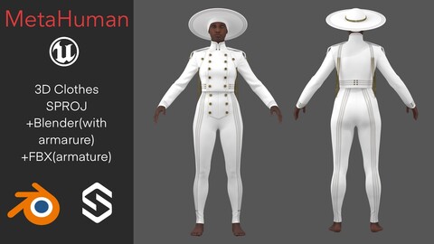 MetaHuman / 3d clothes +blender(with armature)+FBX+SPROJ(Style3dStudio) / Militaty Suit /Look_I004