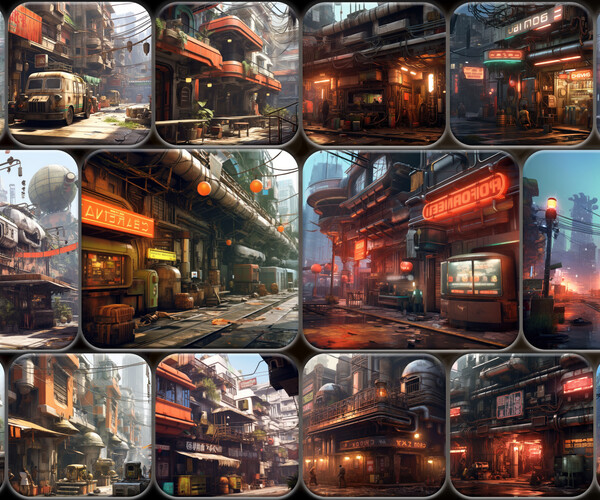 Artstation - 290 Combining Cyberpunk And Dieselpunk Environment 