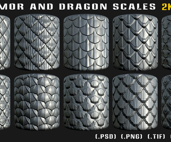 ArtStation - 62 Armor and Dragon Scales Alpha - Vol. 02 | Brushes